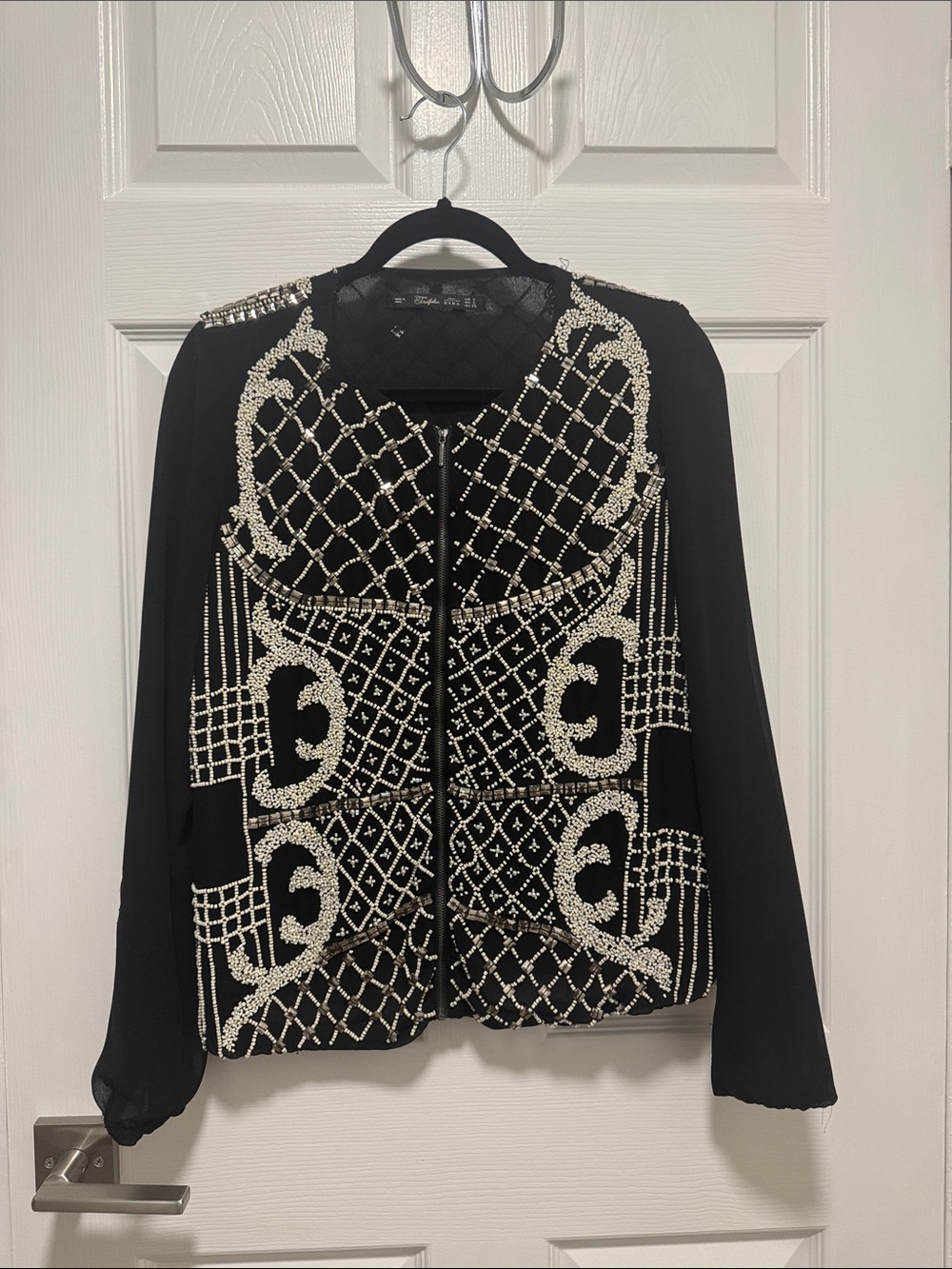 Zara Black Jacket with Silver Beaded Embellishment
